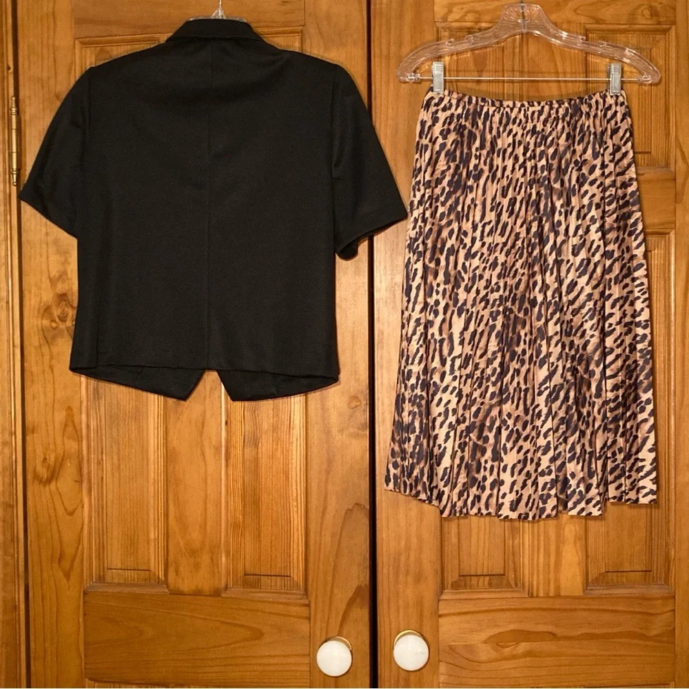NWOT Pablo Collection Vintage 90s Short Sleeve Blouse & Midi Skirt Black Tan 14P